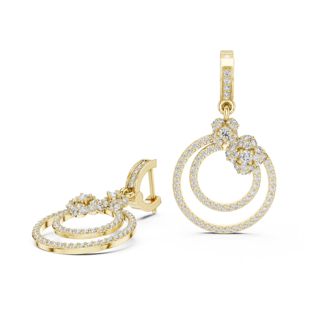 Bloom Floral Round Diamond Dangle Earrings