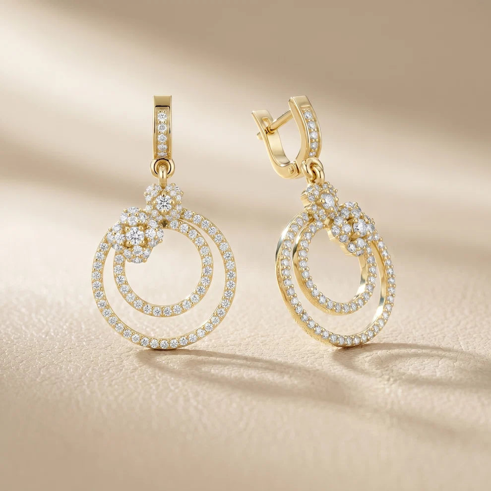 Bloom Floral Round Diamond Dangle Earrings