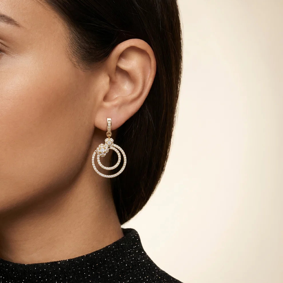 Bloom Floral Round Diamond Dangle Earrings