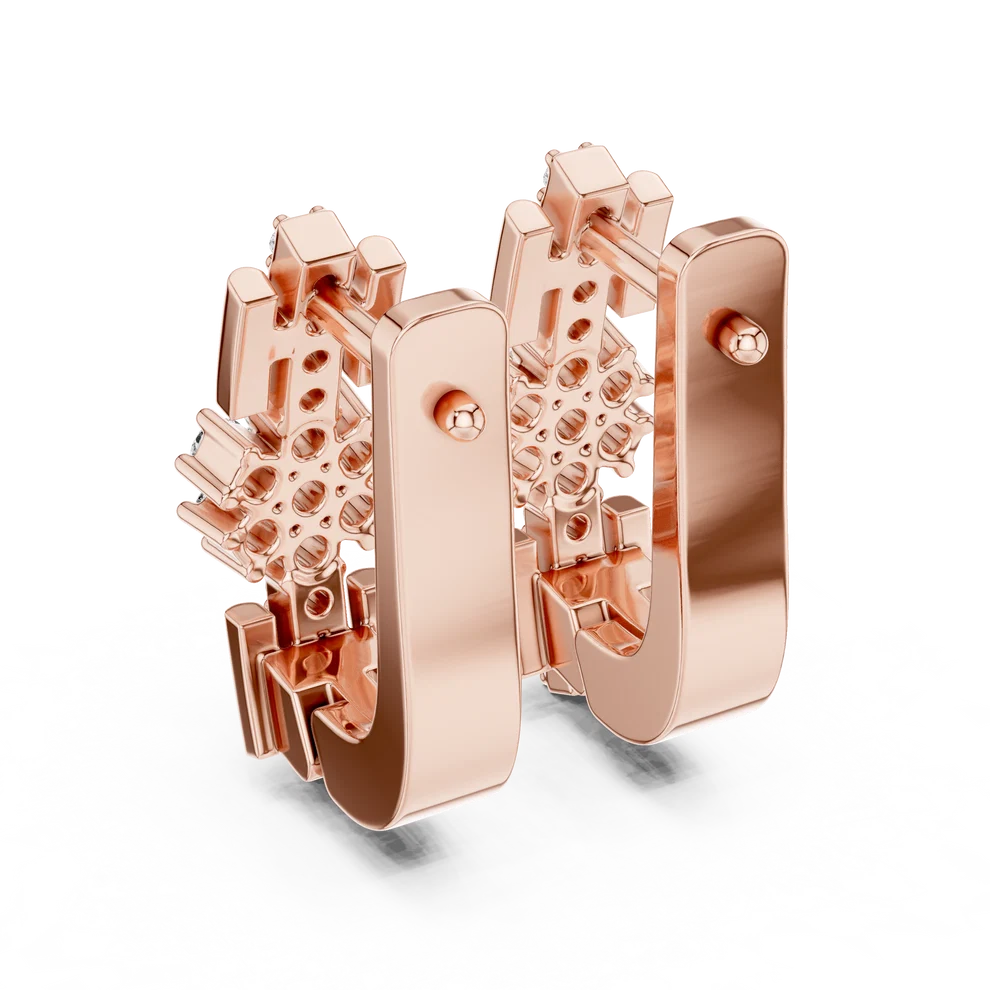 Bloom Floral Round Diamond Huggie Hoop Earrings