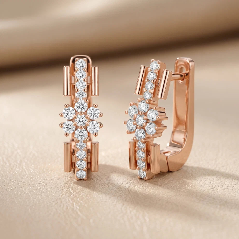 Bloom Floral Round Diamond Huggie Hoop Earrings