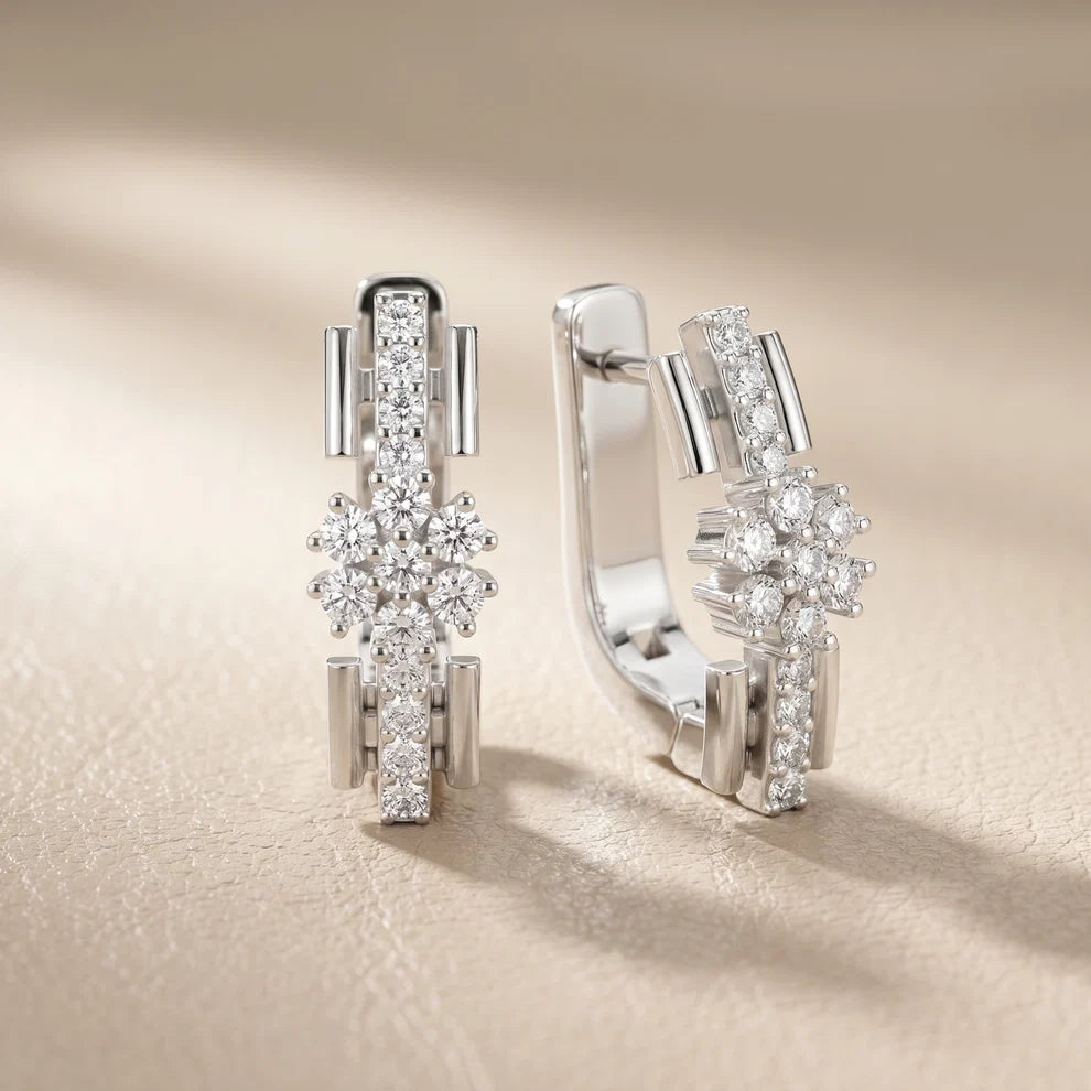 Bloom Floral Round Diamond Huggie Hoop Earrings