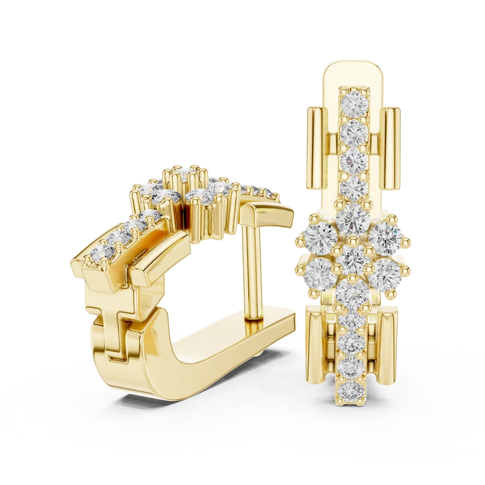 Bloom Floral Round Diamond Huggie Hoop Earrings