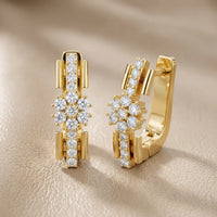 Bloom Floral Round Diamond Huggie Hoop Earrings