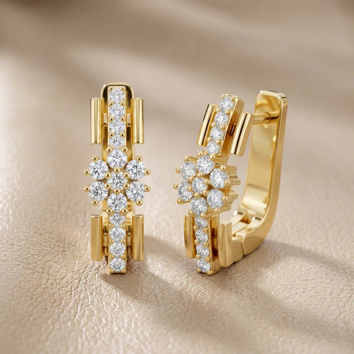 Bloom Floral Round Diamond Huggie Hoop Earrings