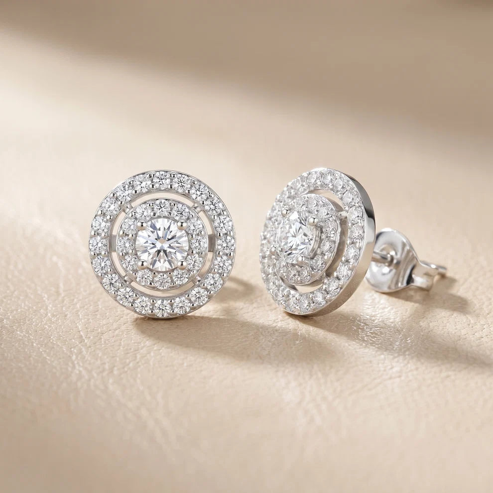 Luna Double-Halo Round Diamond Earrings