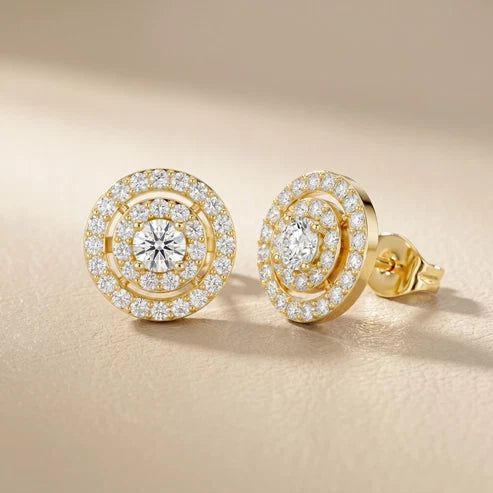 Luna Double-Halo Round Diamond Earrings