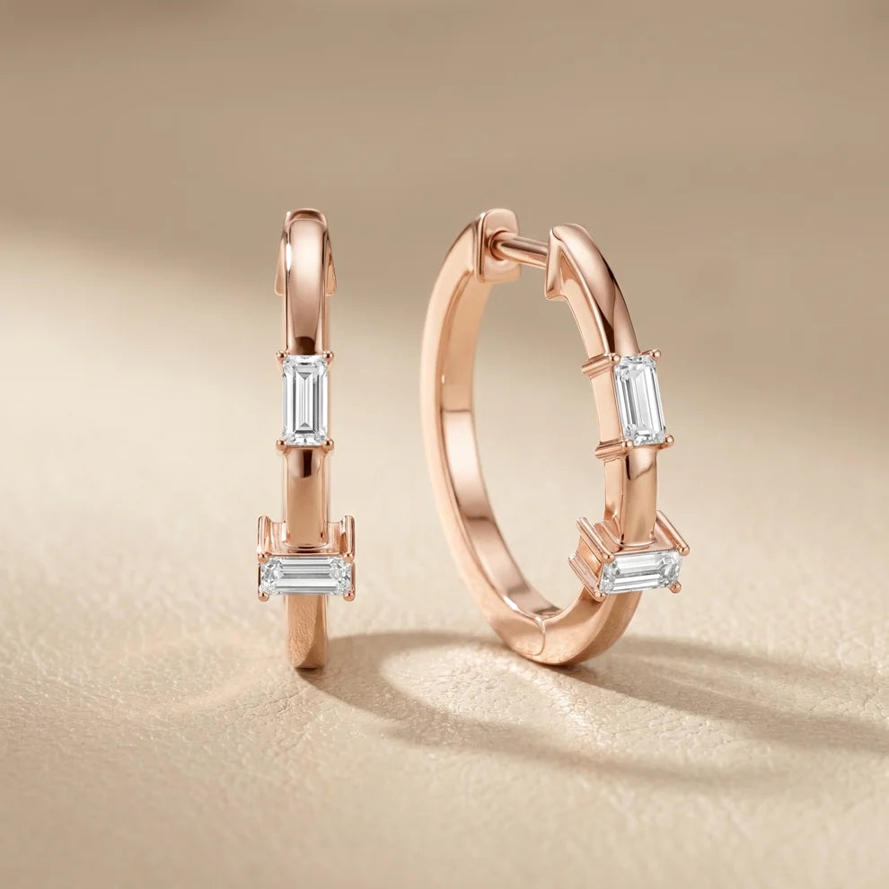 Iris Emerald Diamond Huggie Hoop Earrings