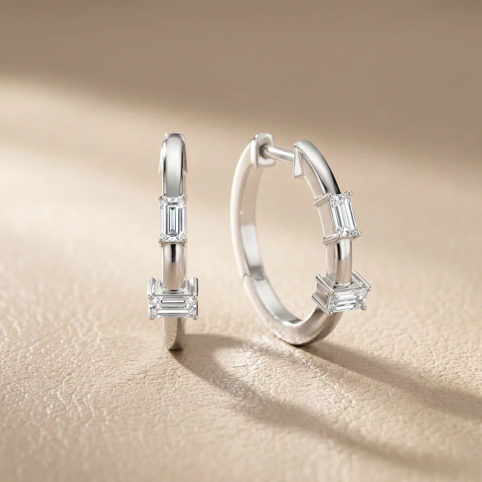 Iris Emerald Diamond Huggie Hoop Earrings