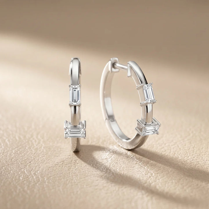 Iris Emerald Diamond Huggie Hoop Earrings