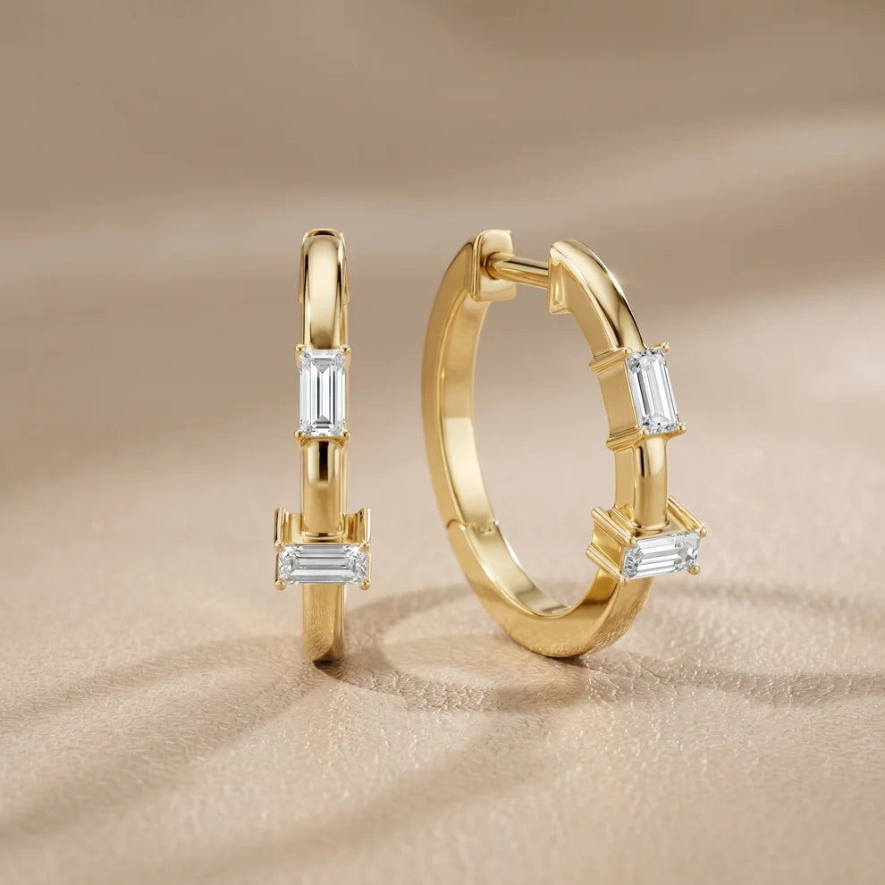 Iris Emerald Diamond Huggie Hoop Earrings