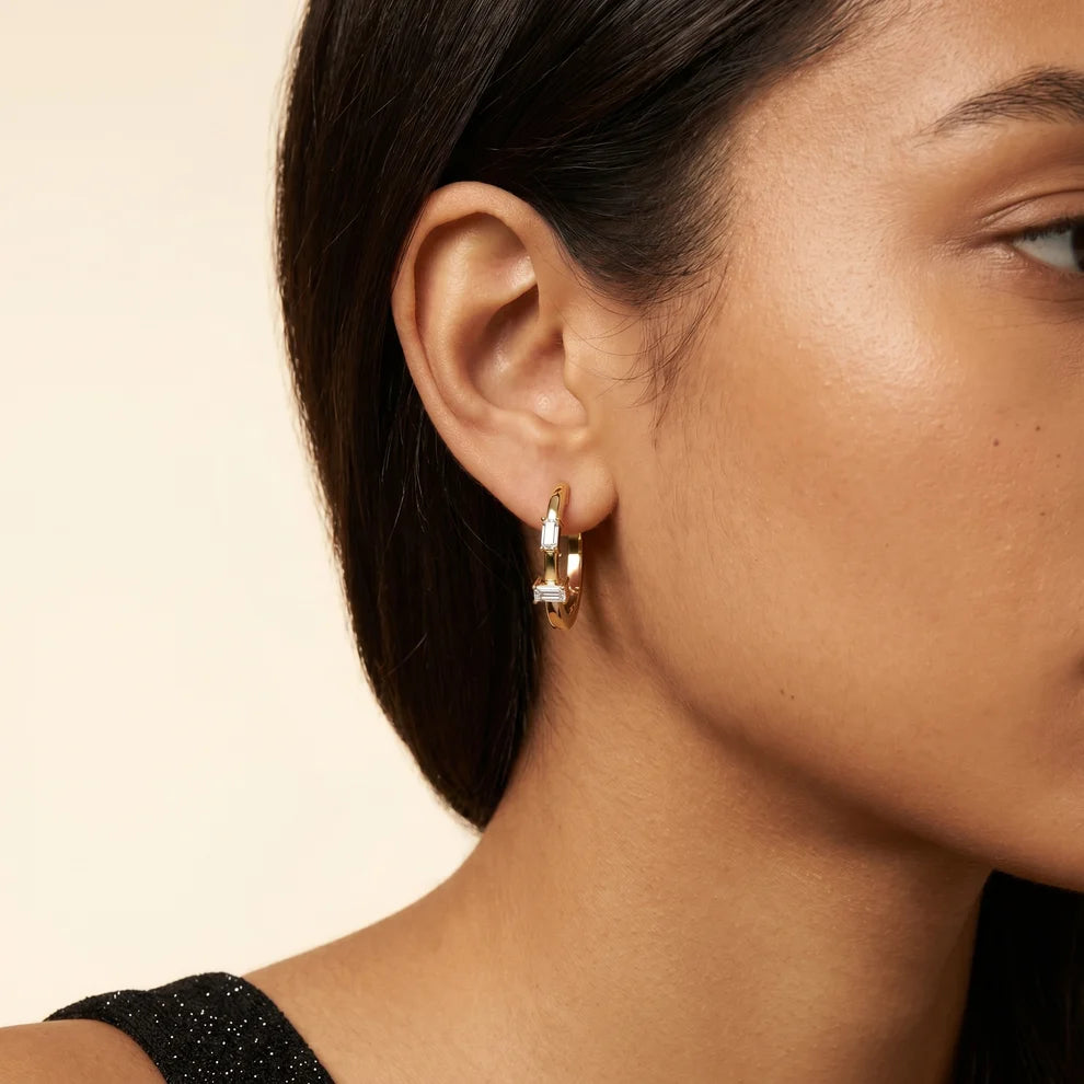 Iris Emerald Diamond Huggie Hoop Earrings