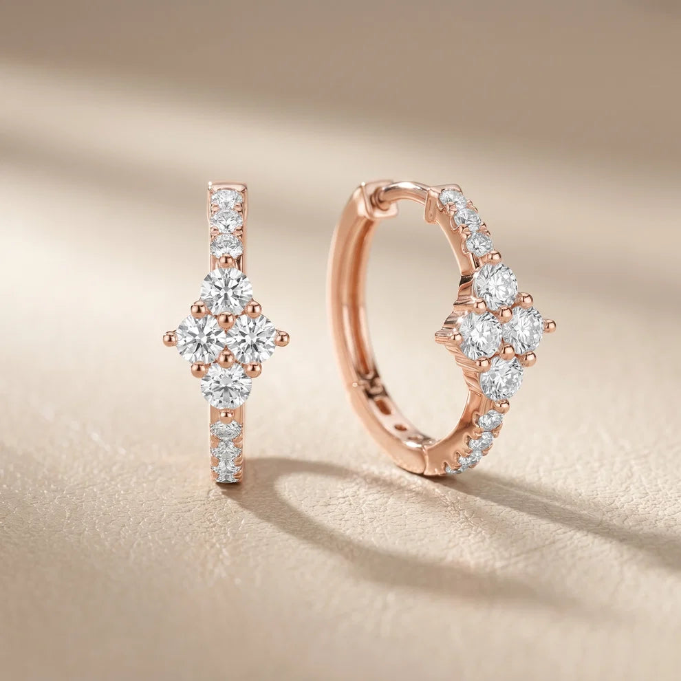 Starburst Cluster Round Diamond Huggie Earrings