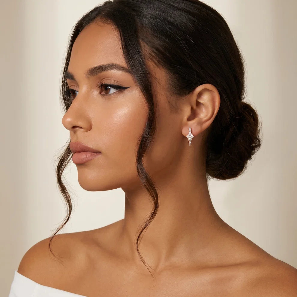 Starburst Cluster Round Diamond Huggie Earrings