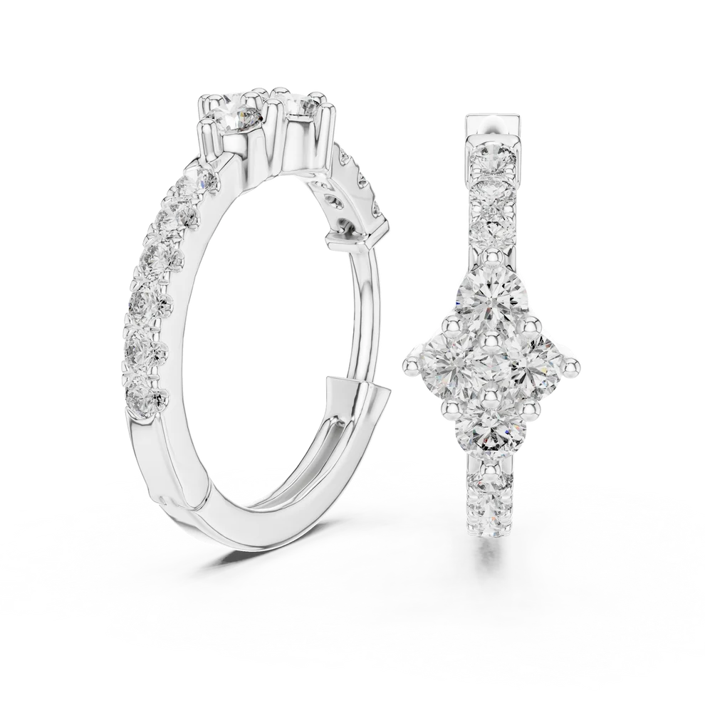 Starburst Cluster Round Diamond Huggie Earrings