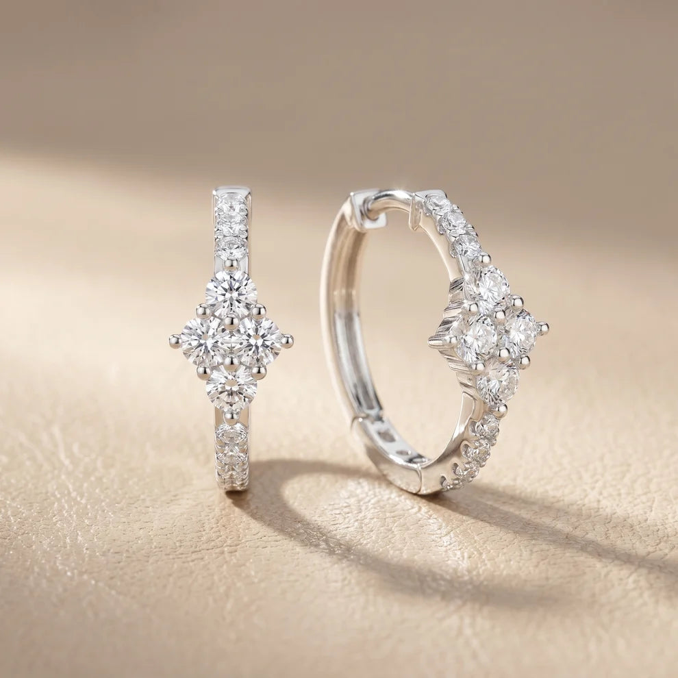 Starburst Cluster Round Diamond Huggie Earrings