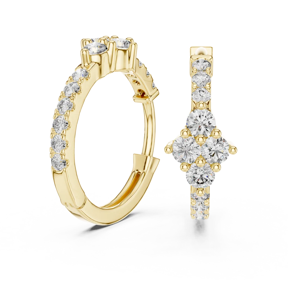 Starburst Cluster Round Diamond Huggie Earrings