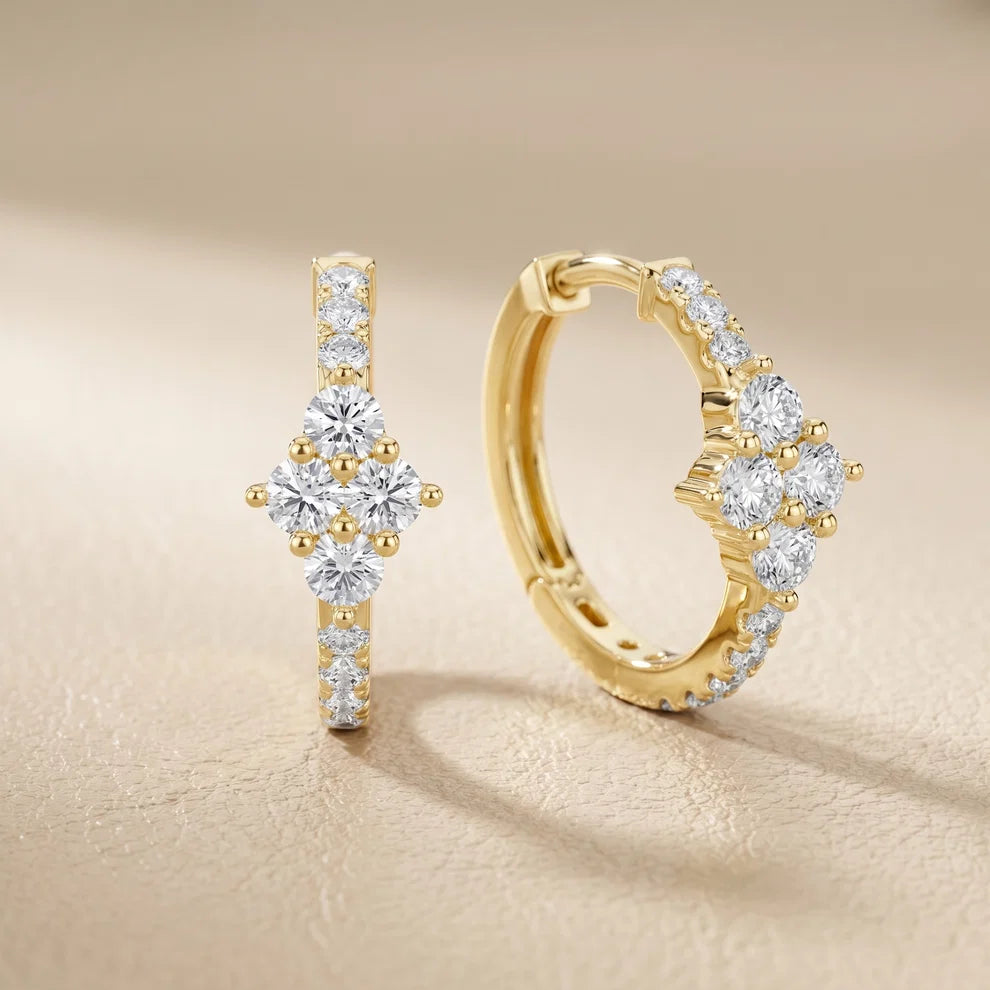 Starburst Cluster Round Diamond Huggie Earrings