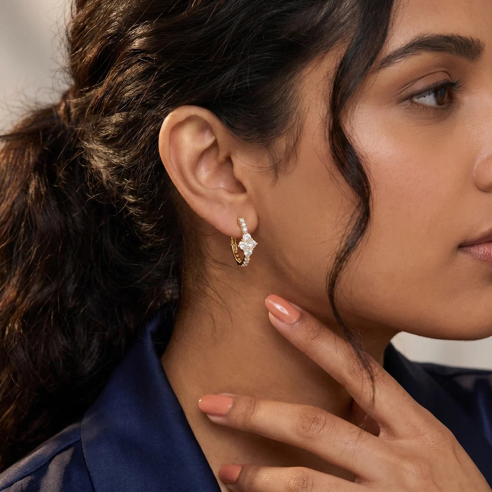 Starburst Cluster Round Diamond Huggie Earrings