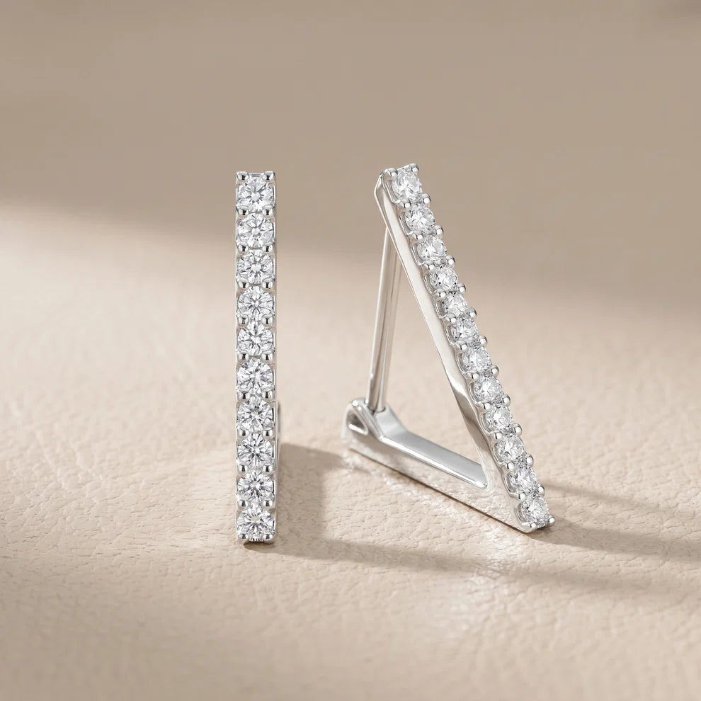 V-Line Pave Round Diamond Huggies Hoop Earrings