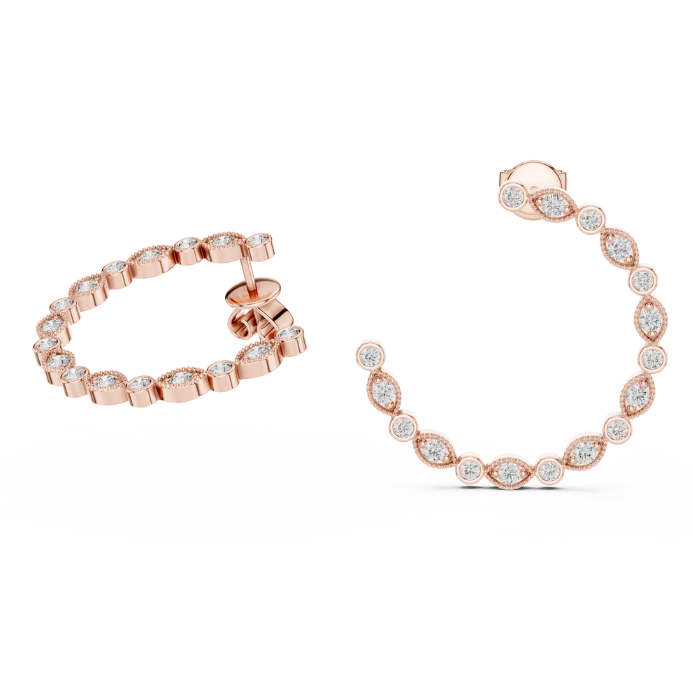 Petal Milgrain Round Diamond Hoop Earrings
