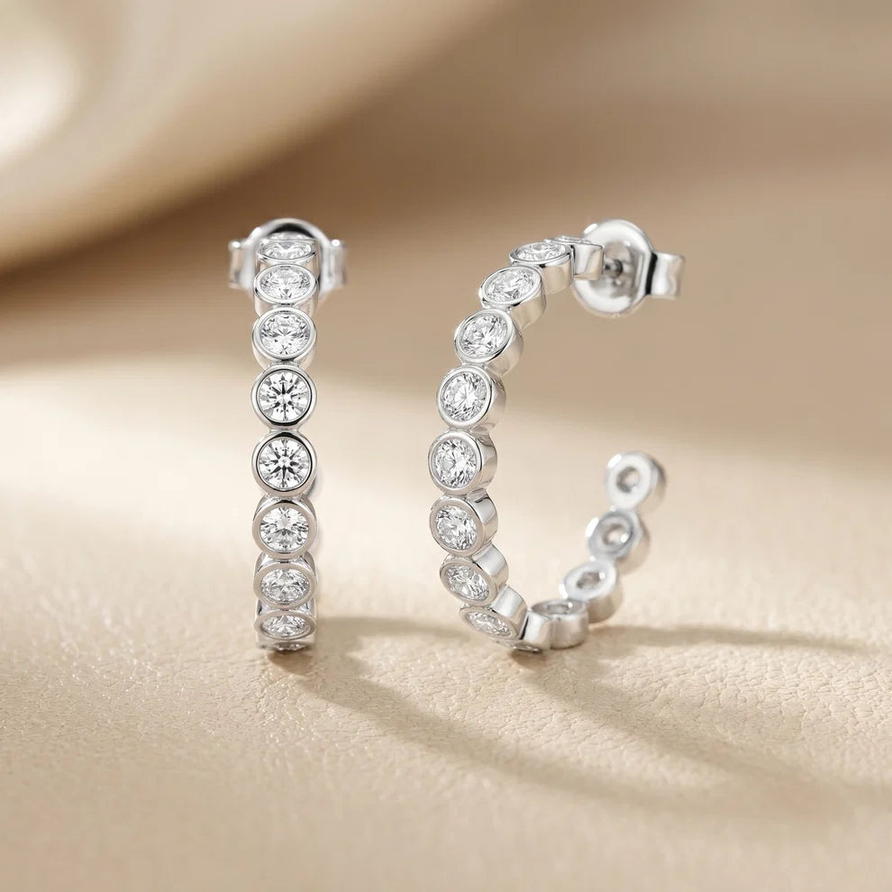 Petal Milgrain Round Diamond Hoop Earrings