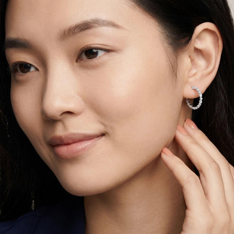Petal Milgrain Round Diamond Hoop Earrings