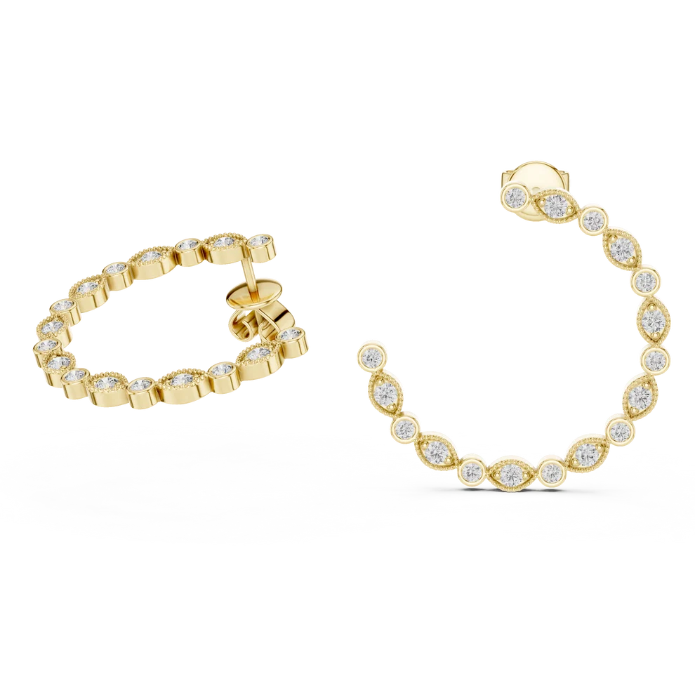 Petal Milgrain Round Diamond Hoop Earrings