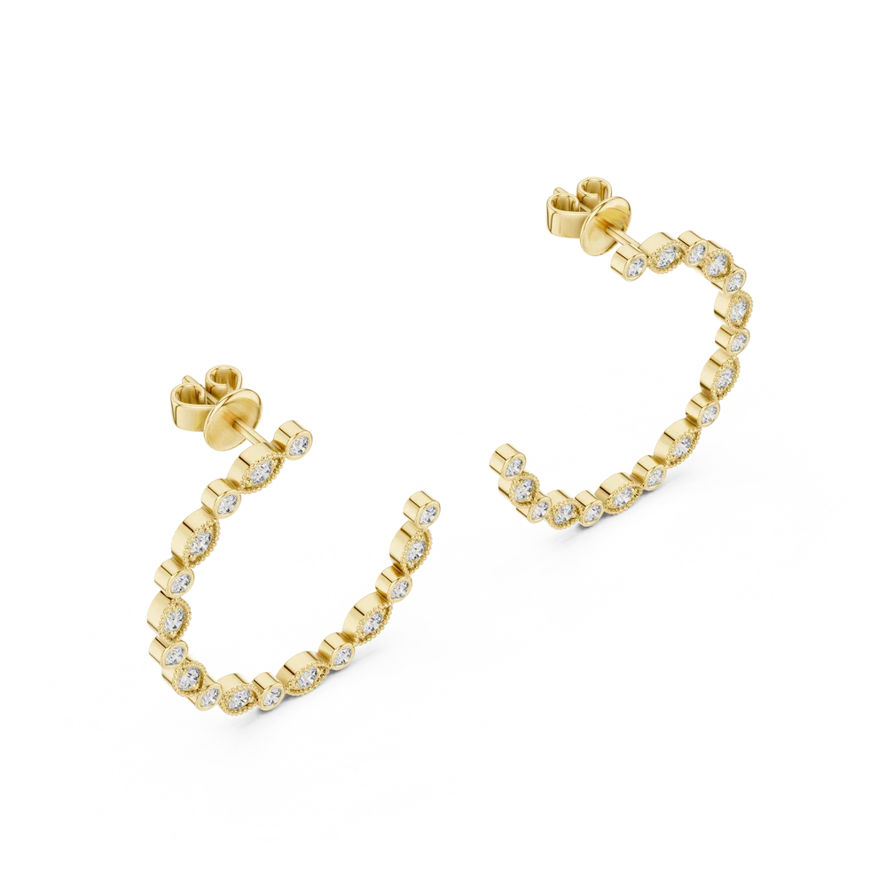 Petal Milgrain Round Diamond Hoop Earrings