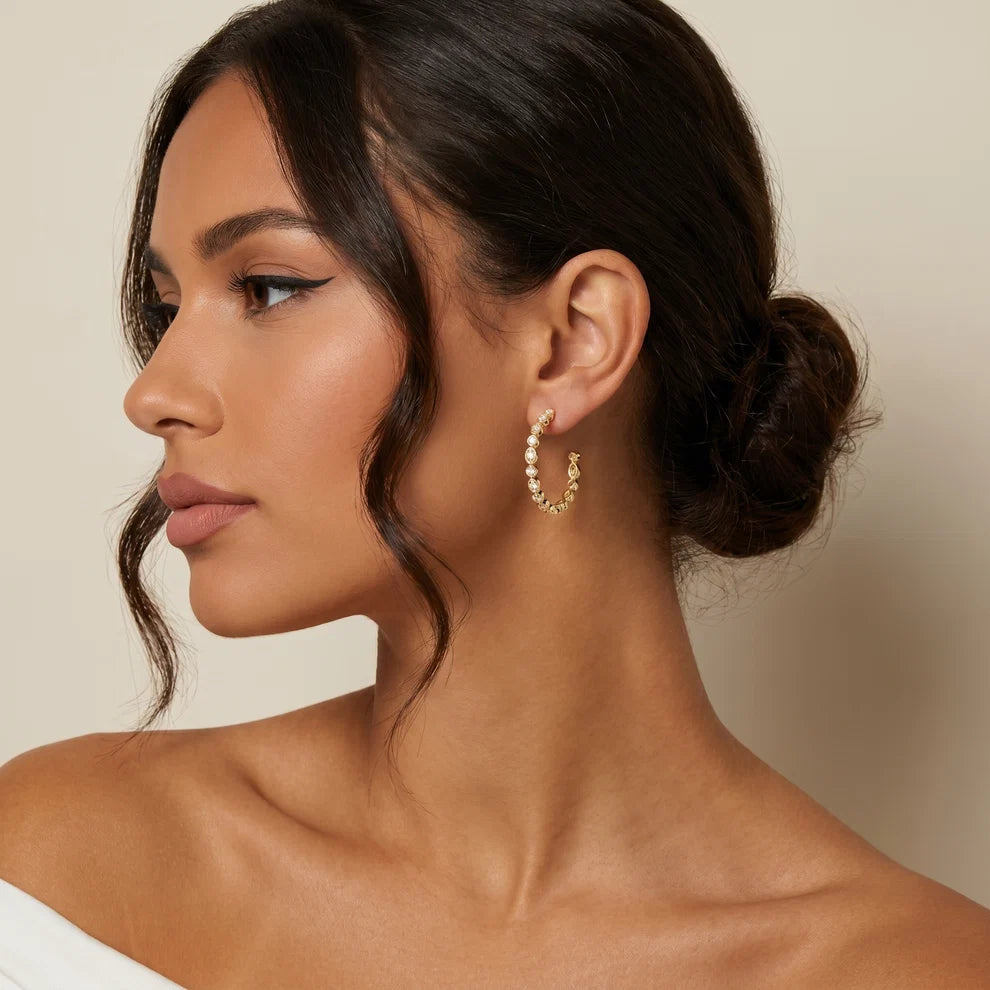 Petal Milgrain Round Diamond Hoop Earrings