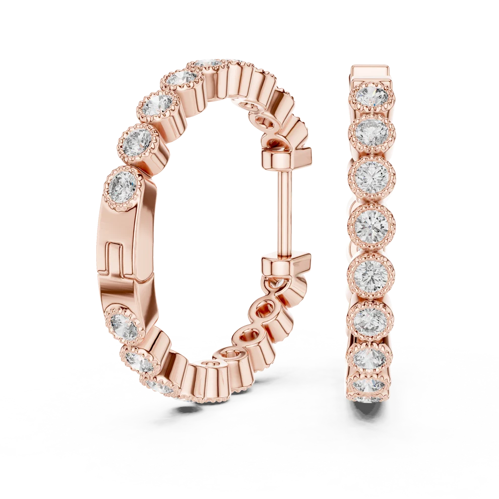 Iris Milgrain Round Diamond Hoop Earrings