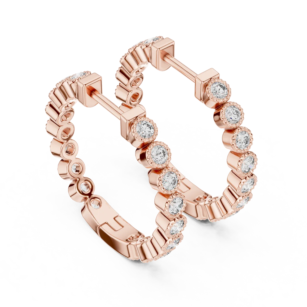 Iris Milgrain Round Diamond Hoop Earrings