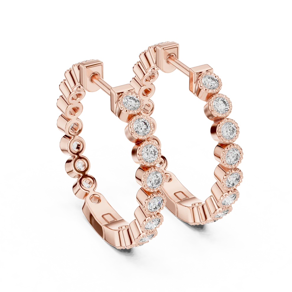 Iris Milgrain Round Diamond Hoop Earrings
