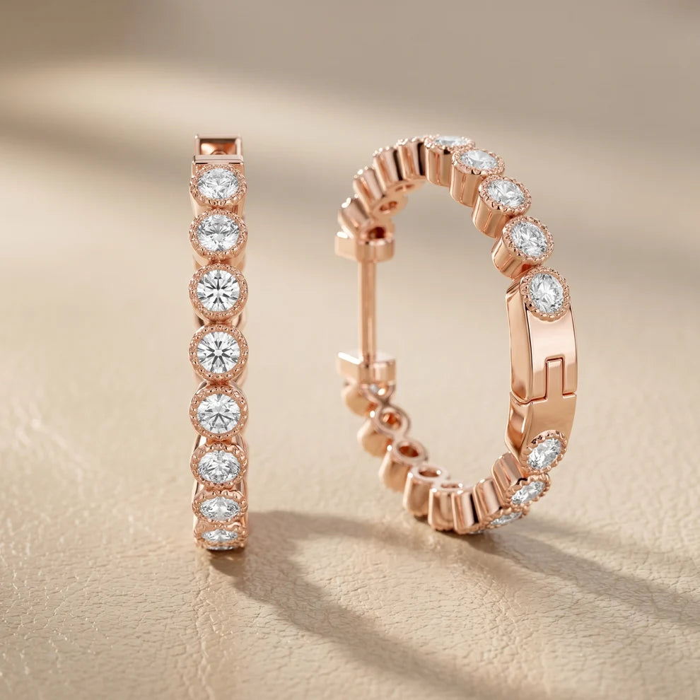 Iris Milgrain Round Diamond Hoop Earrings
