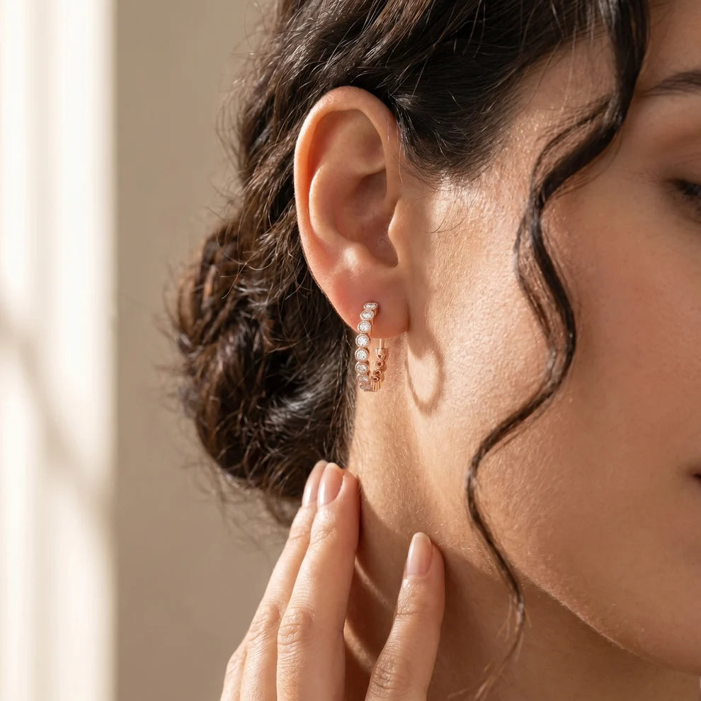 Iris Milgrain Round Diamond Hoop Earrings