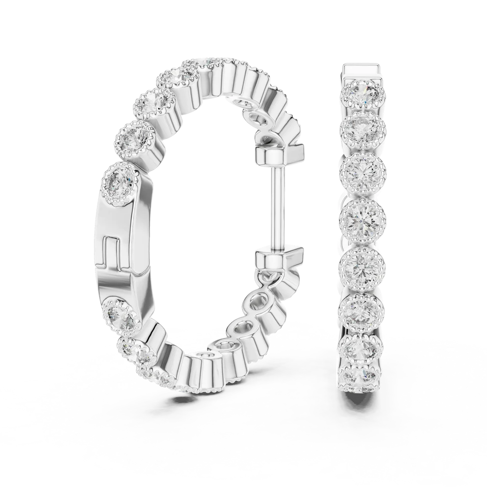 Iris Milgrain Round Diamond Hoop Earrings