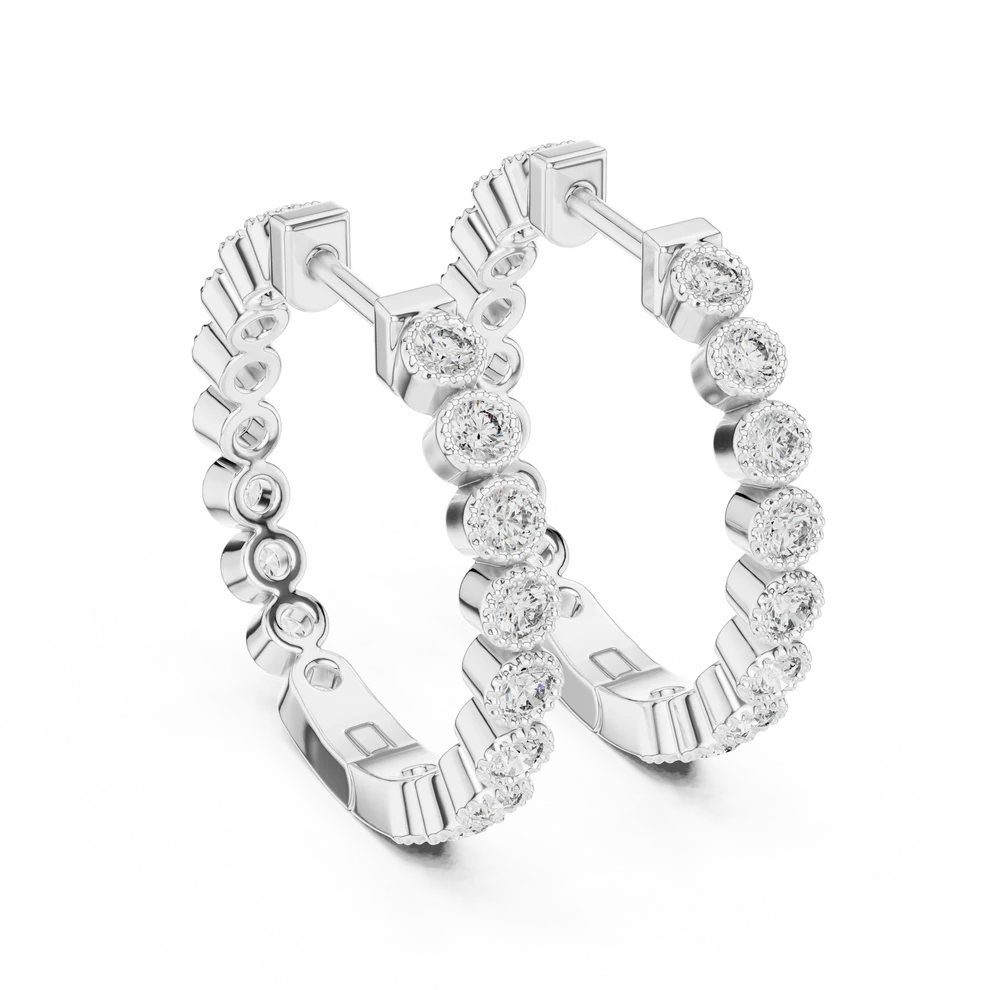 Iris Milgrain Round Diamond Hoop Earrings