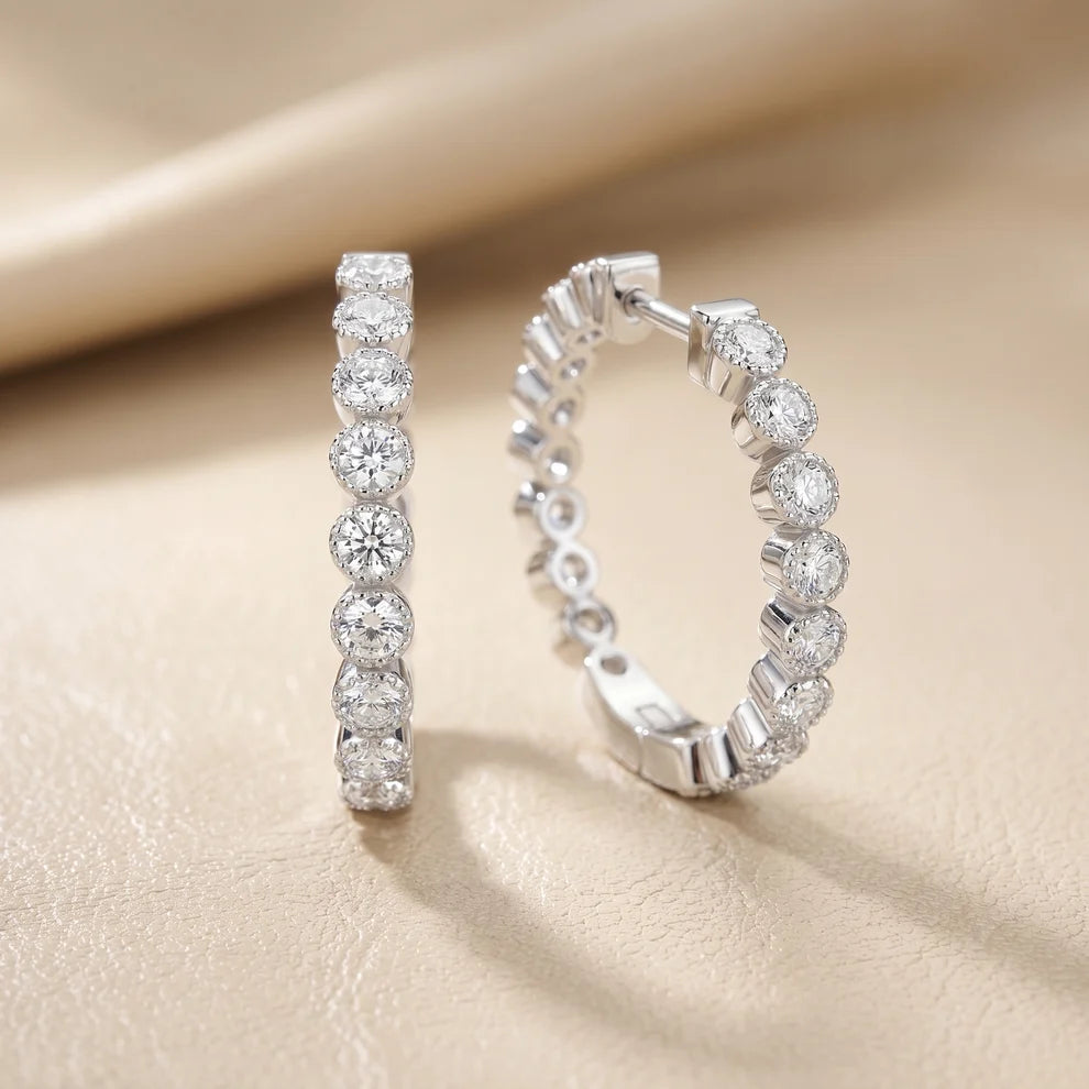 Iris Milgrain Round Diamond Hoop Earrings
