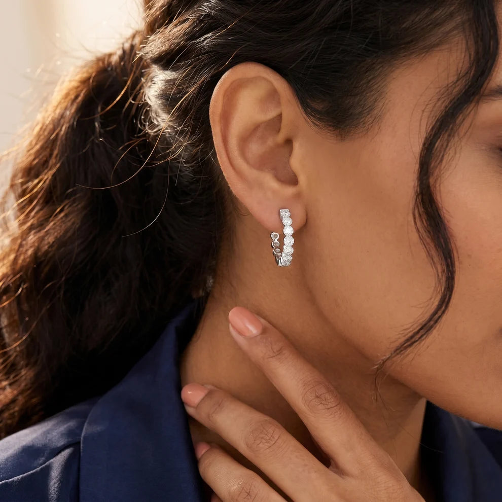 Iris Milgrain Round Diamond Hoop Earrings