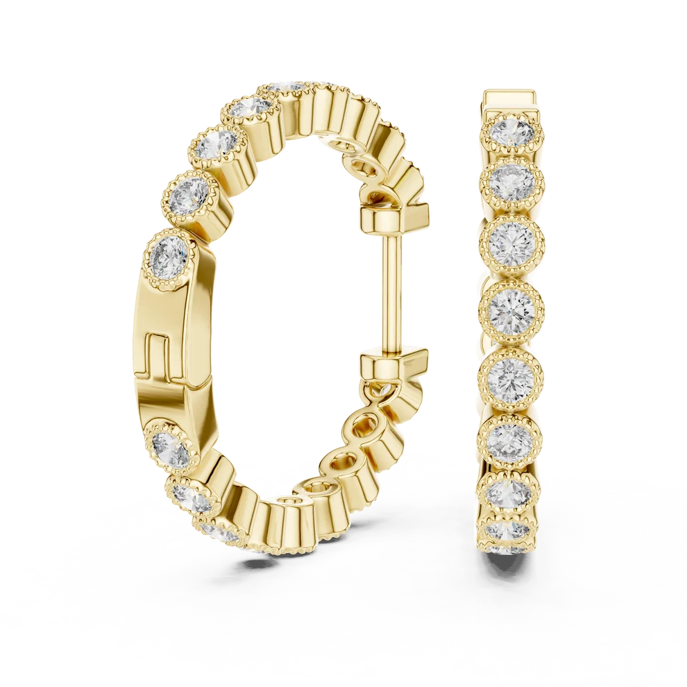 Iris Milgrain Round Diamond Hoop Earrings