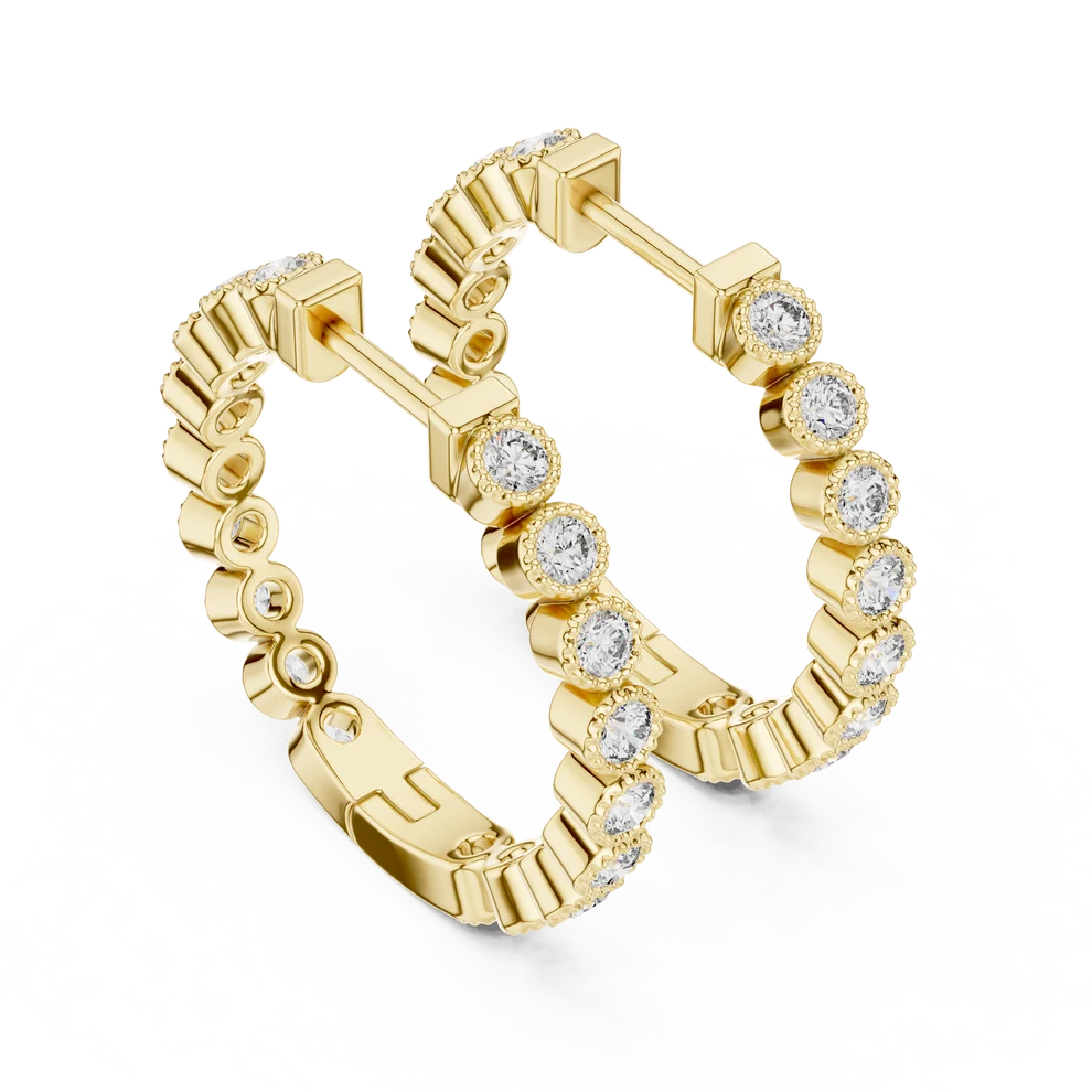 Iris Milgrain Round Diamond Hoop Earrings