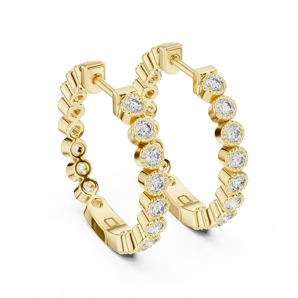 Iris Milgrain Round Diamond Hoop Earrings