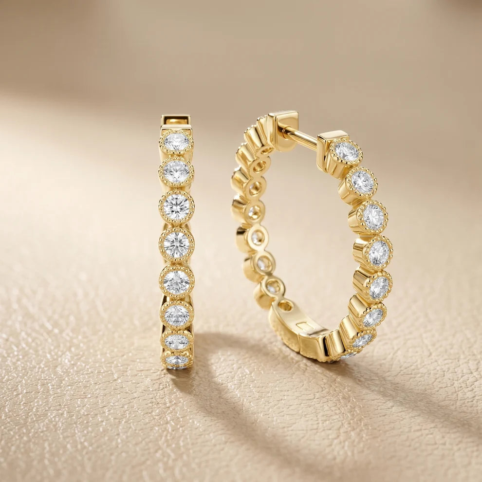 Iris Milgrain Round Diamond Hoop Earrings