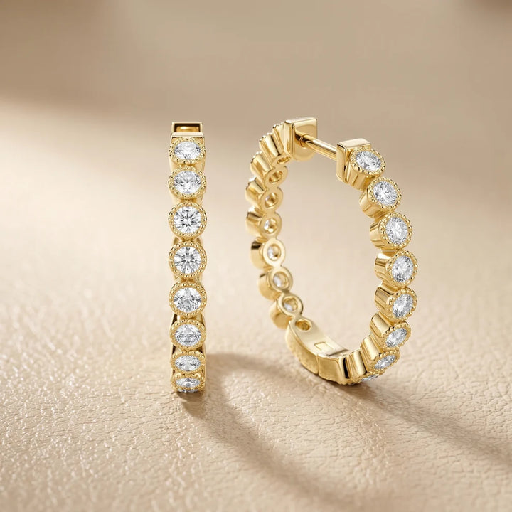 Iris Milgrain Round Diamond Hoop Earrings