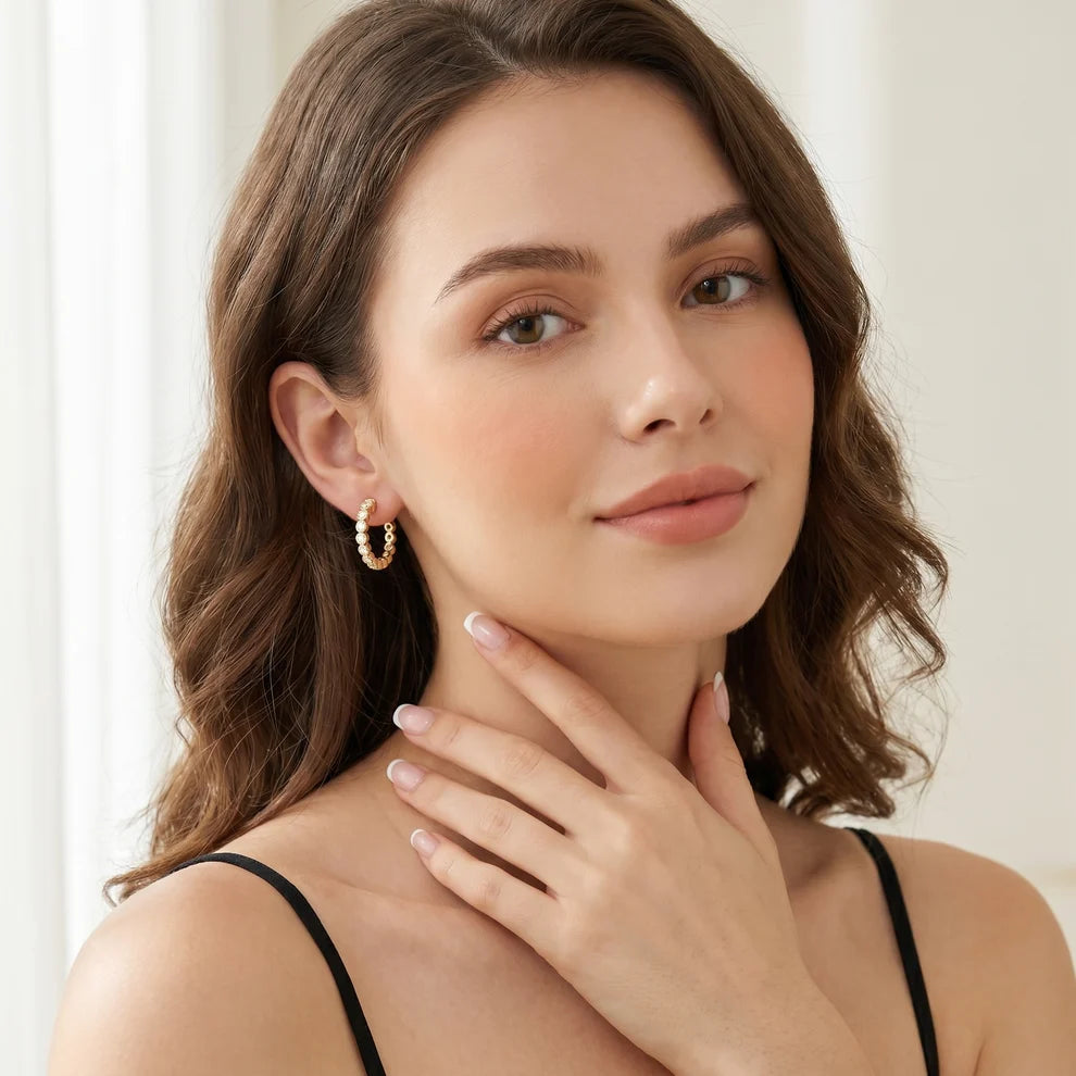 Iris Milgrain Round Diamond Hoop Earrings