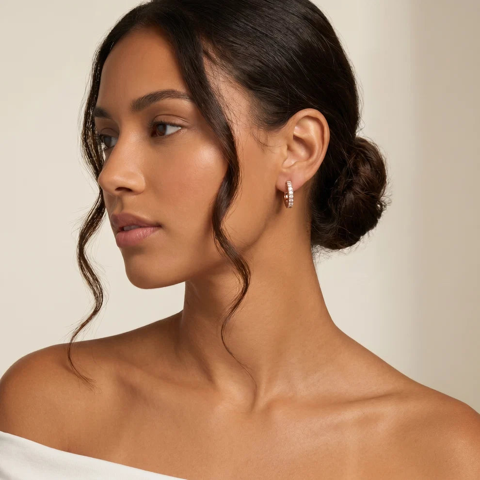 Stellar Row Round Diamond Hoop Earrings