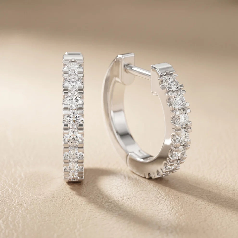 Stellar Row Round Diamond Hoop Earrings