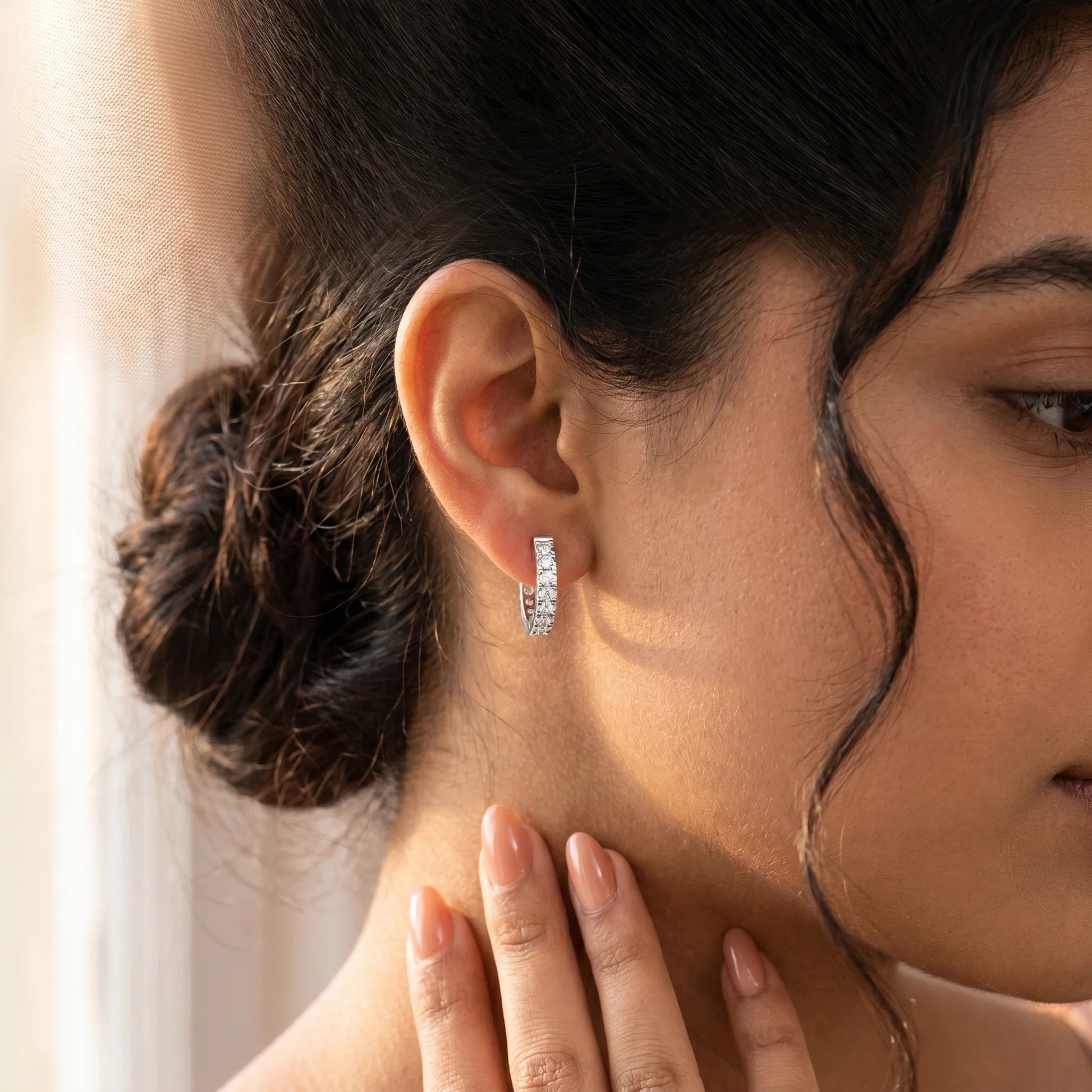 Stellar Row Round Diamond Hoop Earrings