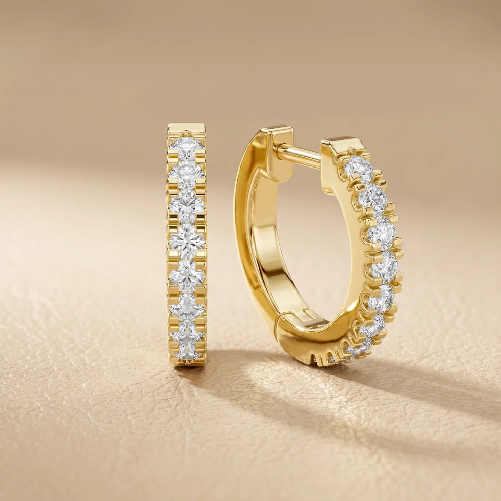 Stellar Row Round Diamond Hoop Earrings