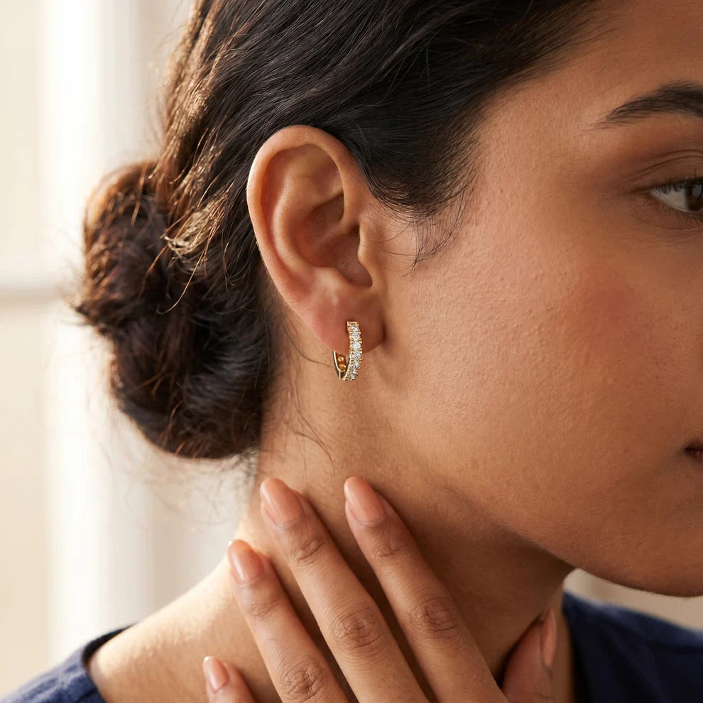 Stellar Row Round Diamond Hoop Earrings